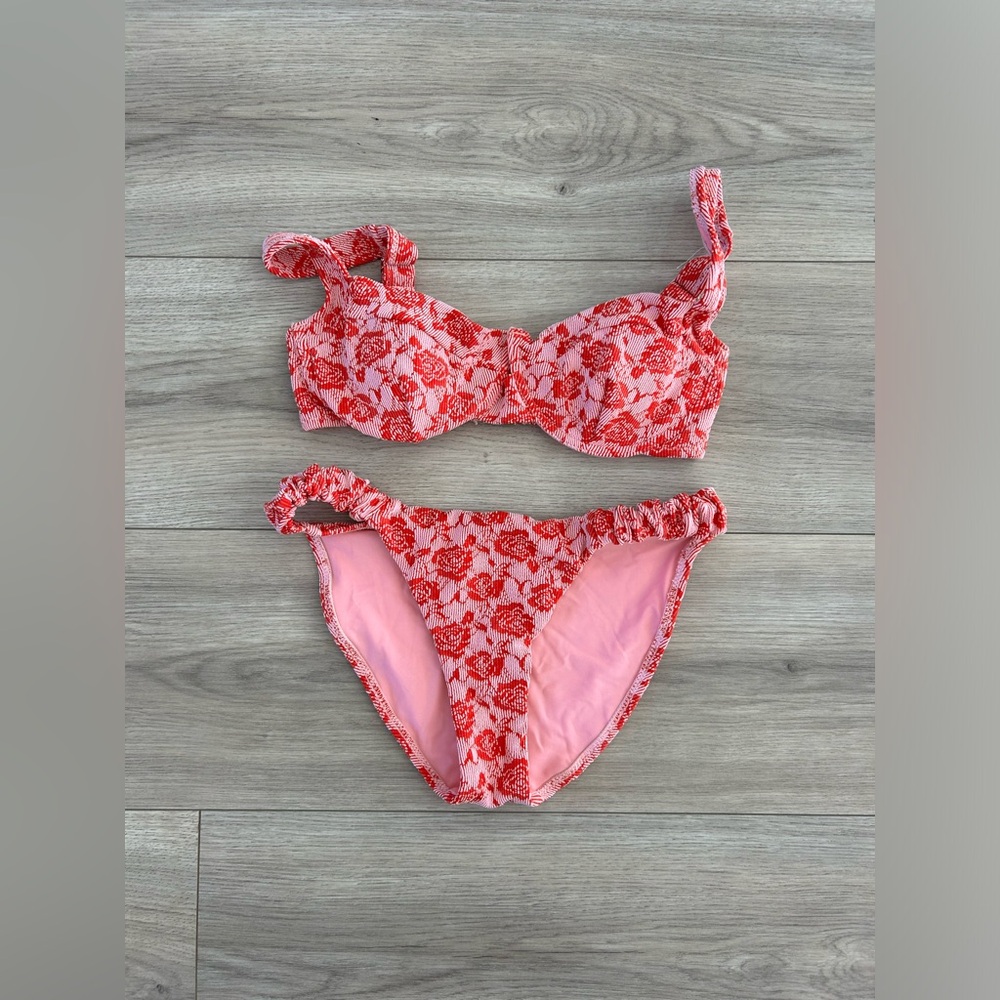 Floral Red and Pink Bikini Set